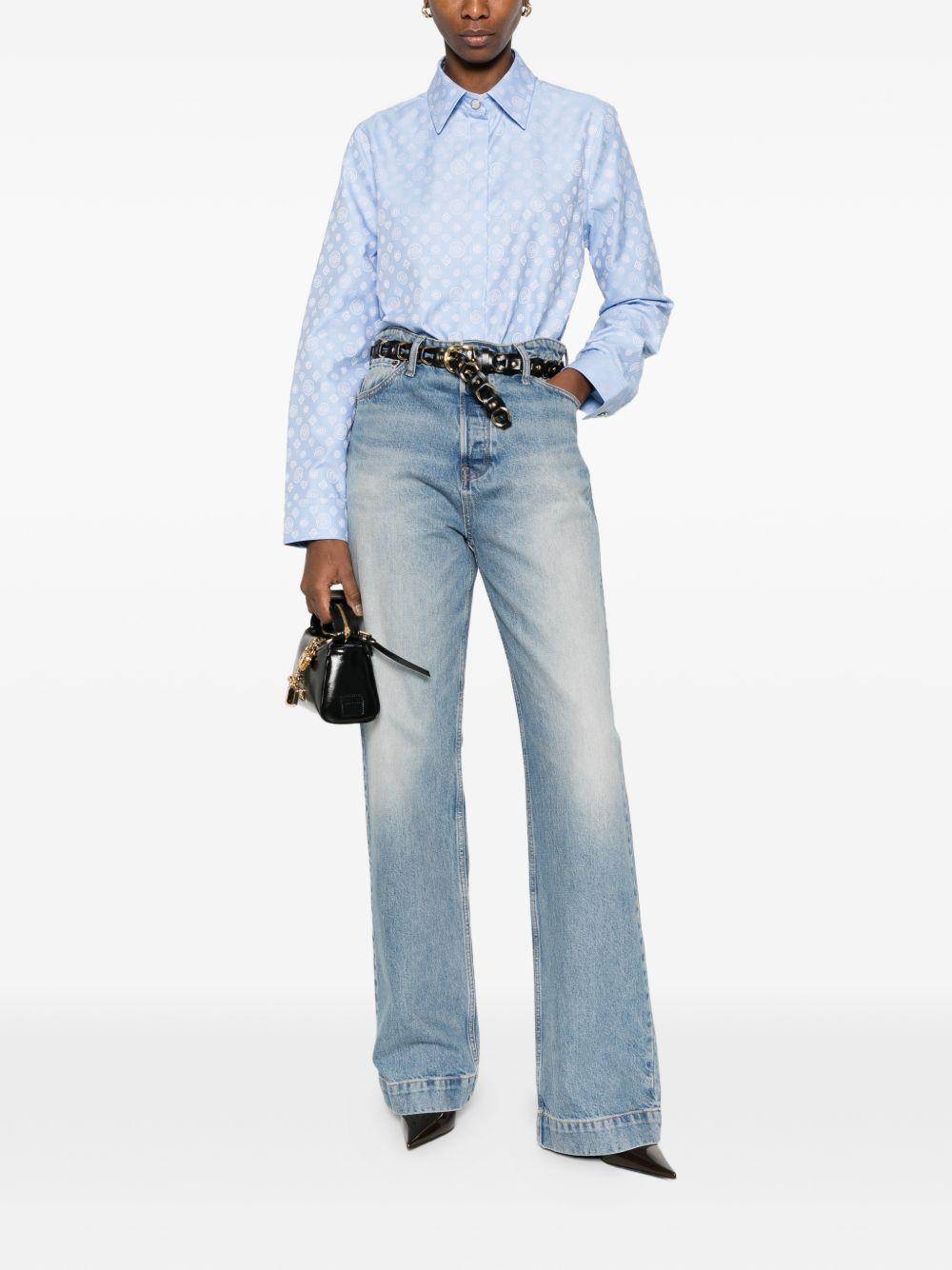 CASABLANCA Camicia svasata in cotone celeste con logo bianco all-over 