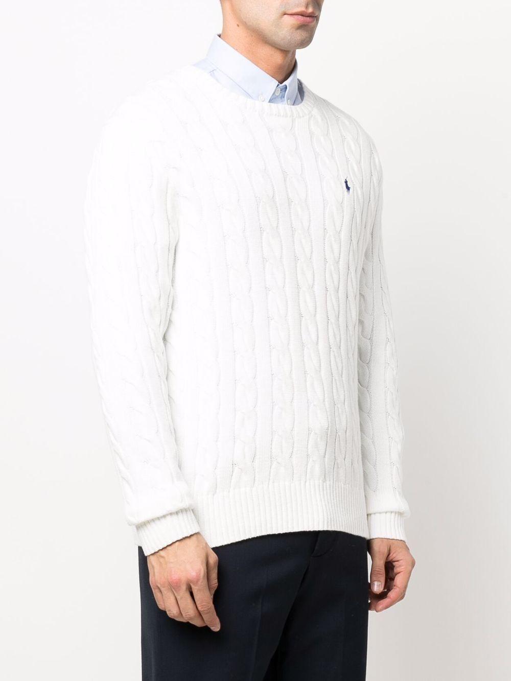 POLO RALPH LAUREN Maglia in cotone a maniche lunghe con trama a treccia e logo 
