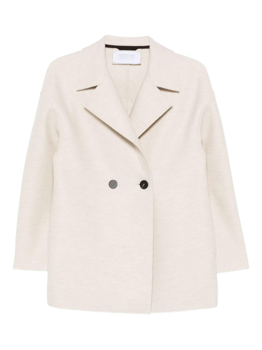 HARRIS WHARF LONDON Cappotto corto doppiopetto in lana beige 