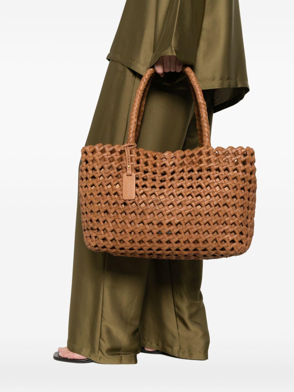 VISONA Borsa Regina in pelle intrecciata color cuoio 