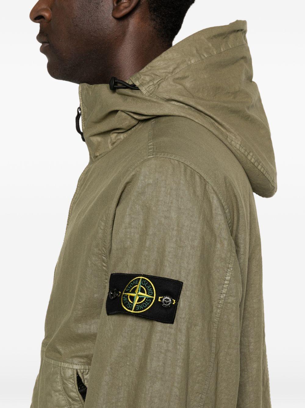 STONE ISLAND Giacca con cappuccio verde militare con zip 