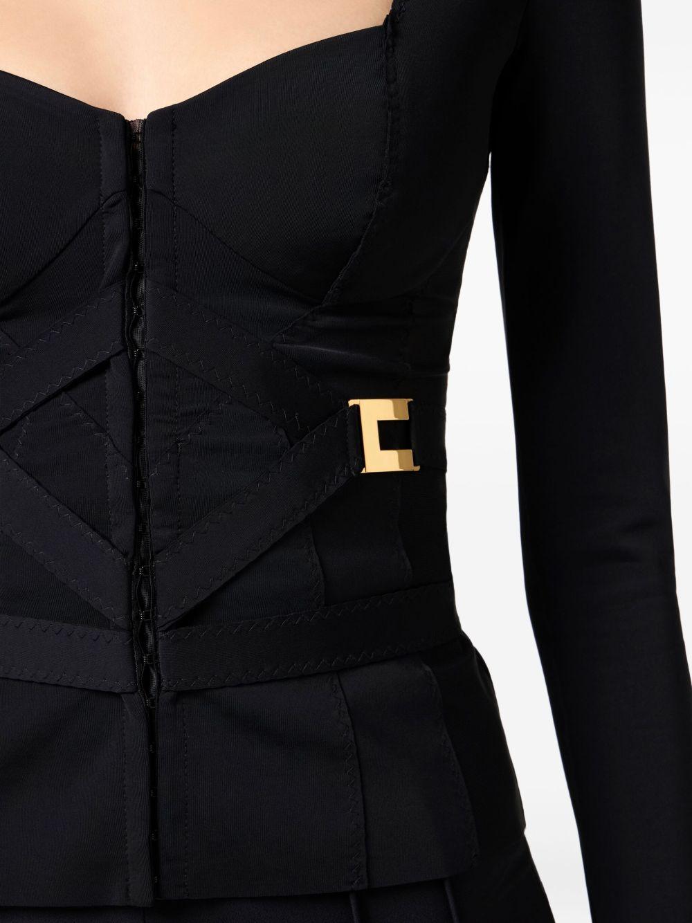 ELISABETTA FRANCHI Blazer in tessuto bielastico con dettagli logo oro 
