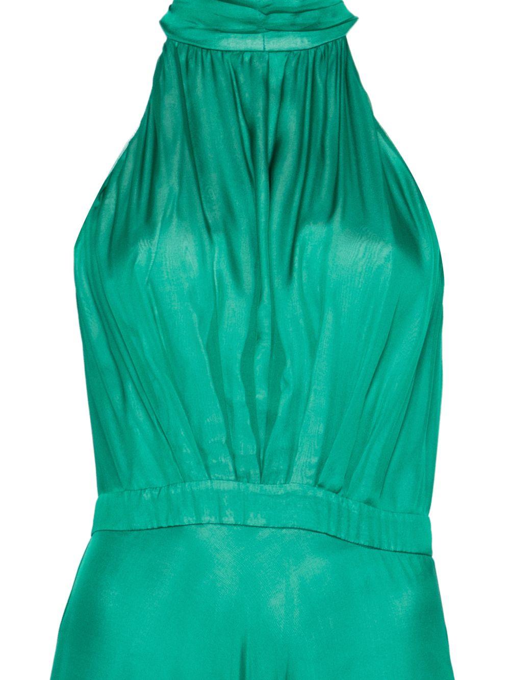 RAQUEL DINIZ Abito lungo a vita impero in seta verde 
