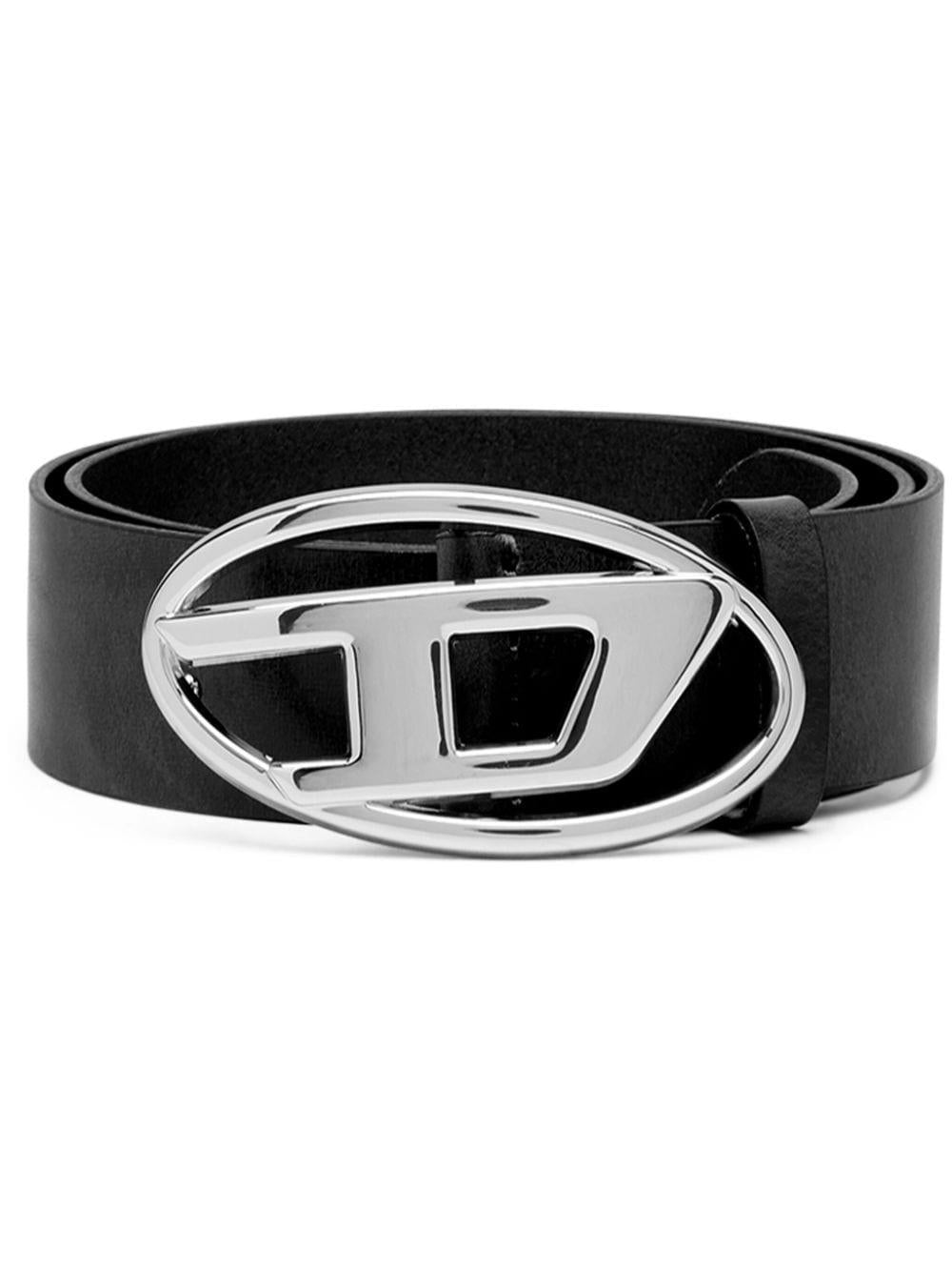DIESEL Cintura in pelle llucida nera con fibbia con logo 