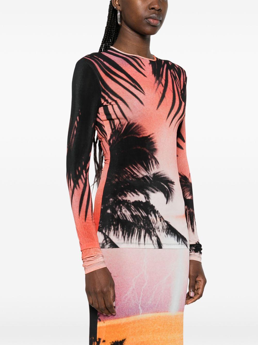 RABANNE T-shirt a maniche lunghe con stampa grafica tropicale 