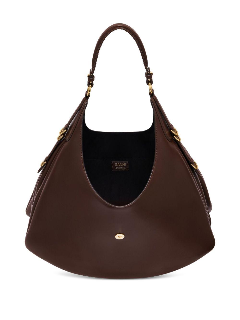 GANNI Borsa a spalla Kat Large in pelle marrone 