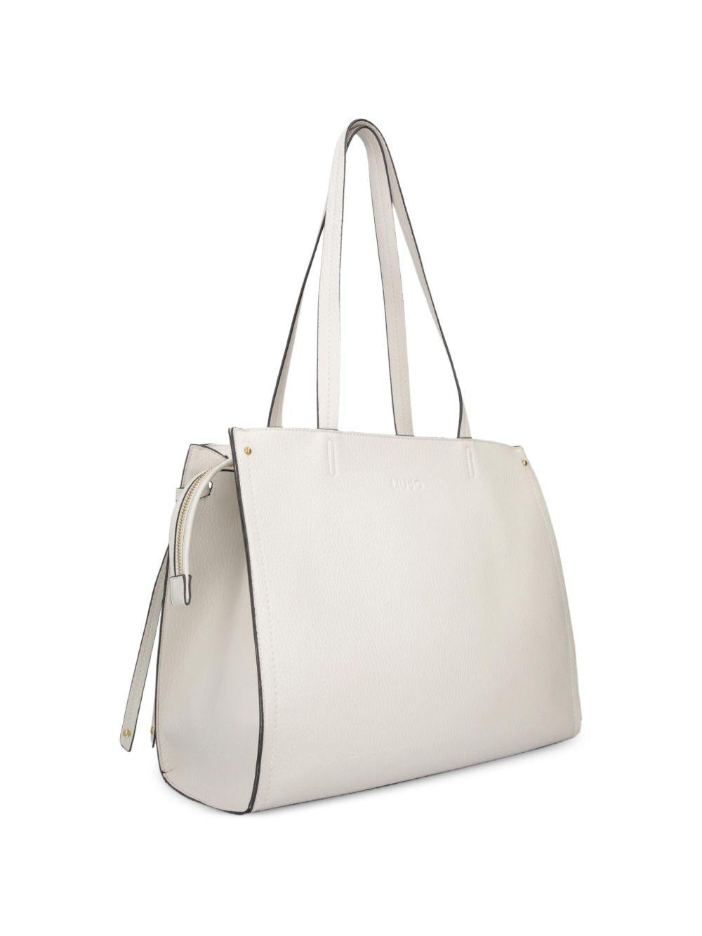LIUJO Borsa a mano color panna con logo impresso 