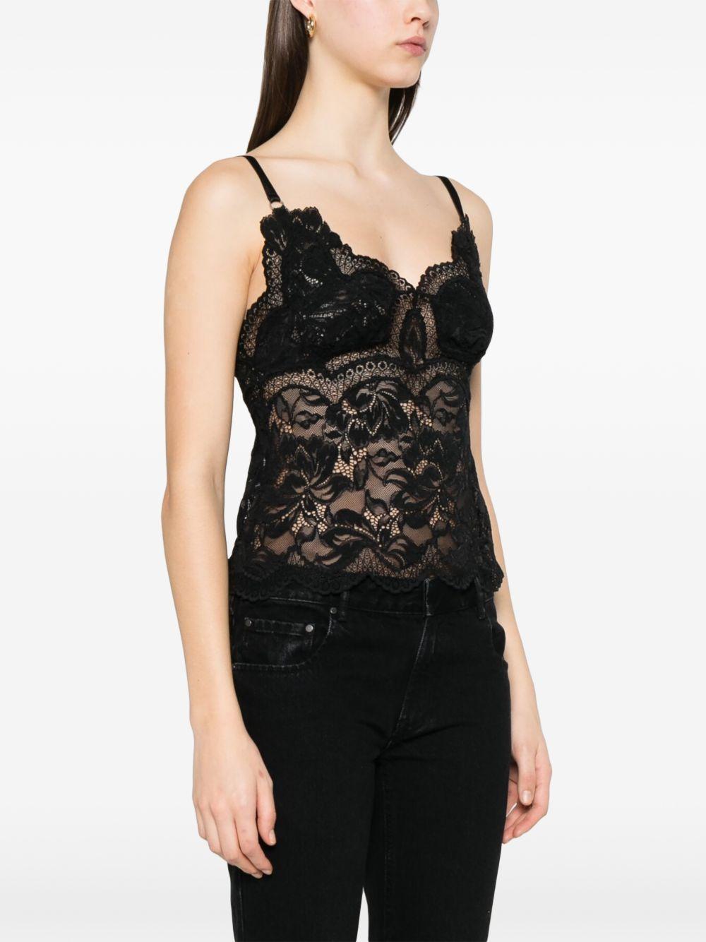 RABANNE Top nero in pizzo con scollo a V 