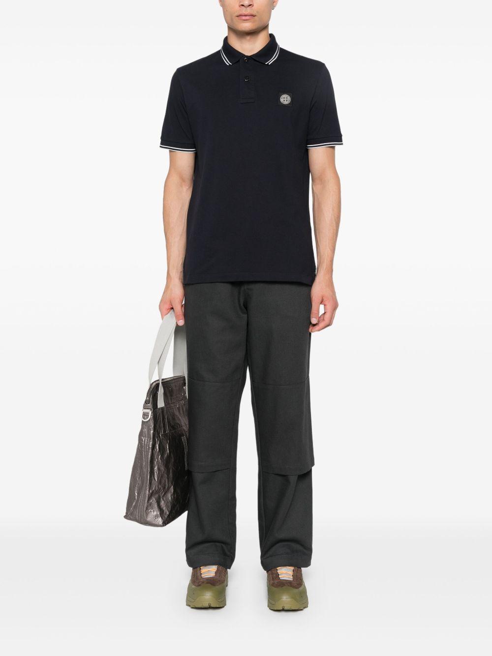 STONE ISLAND Polo in cotone blu con logo 
