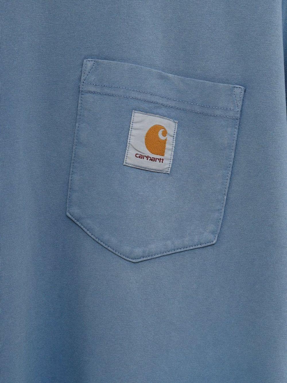 CARHARTT WIP T-Shirt 'Hudson Pocket' azzurra con logo<BR/> 