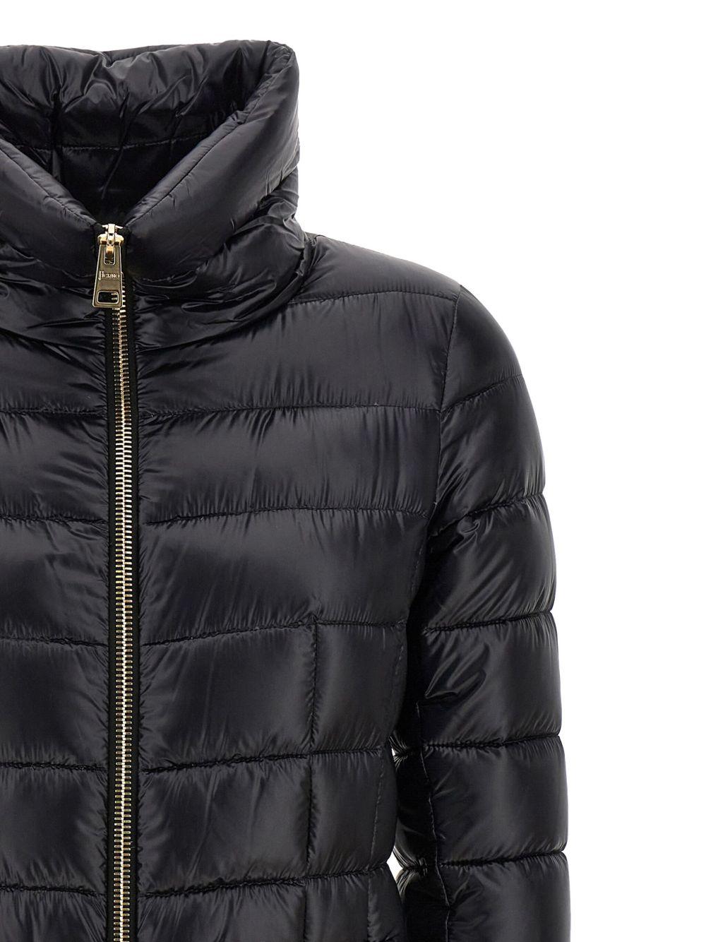 HERNO Piumino midi nero con collo alto e tasche 