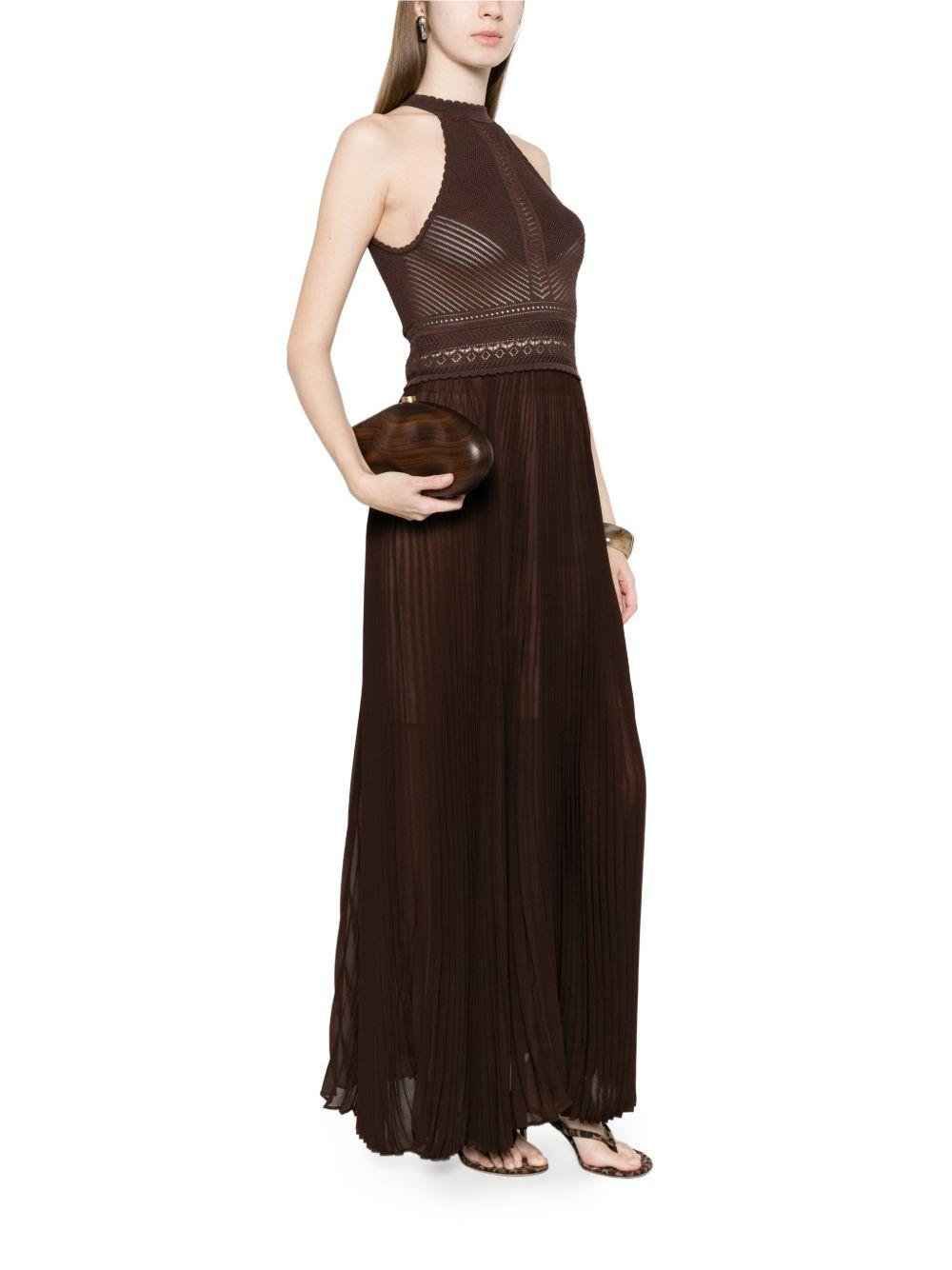 TWINSET Abito lungo marrone con corpetto in crochet 