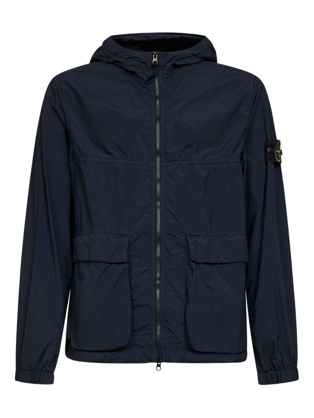STONE ISLAND Giacca con cappuccio in nylon blu navy 