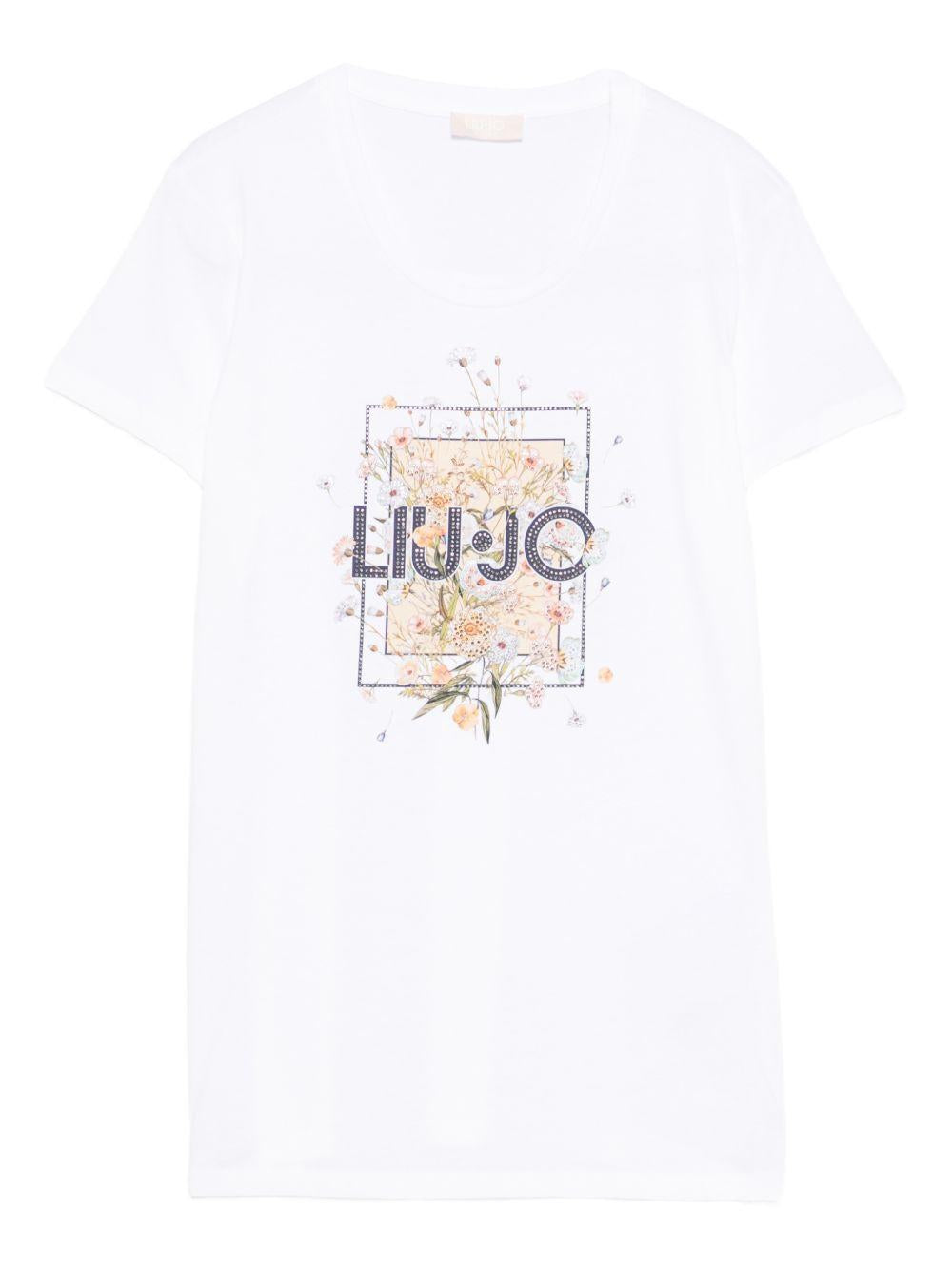LIUJO T-shirt in cotone bianco con stampa 