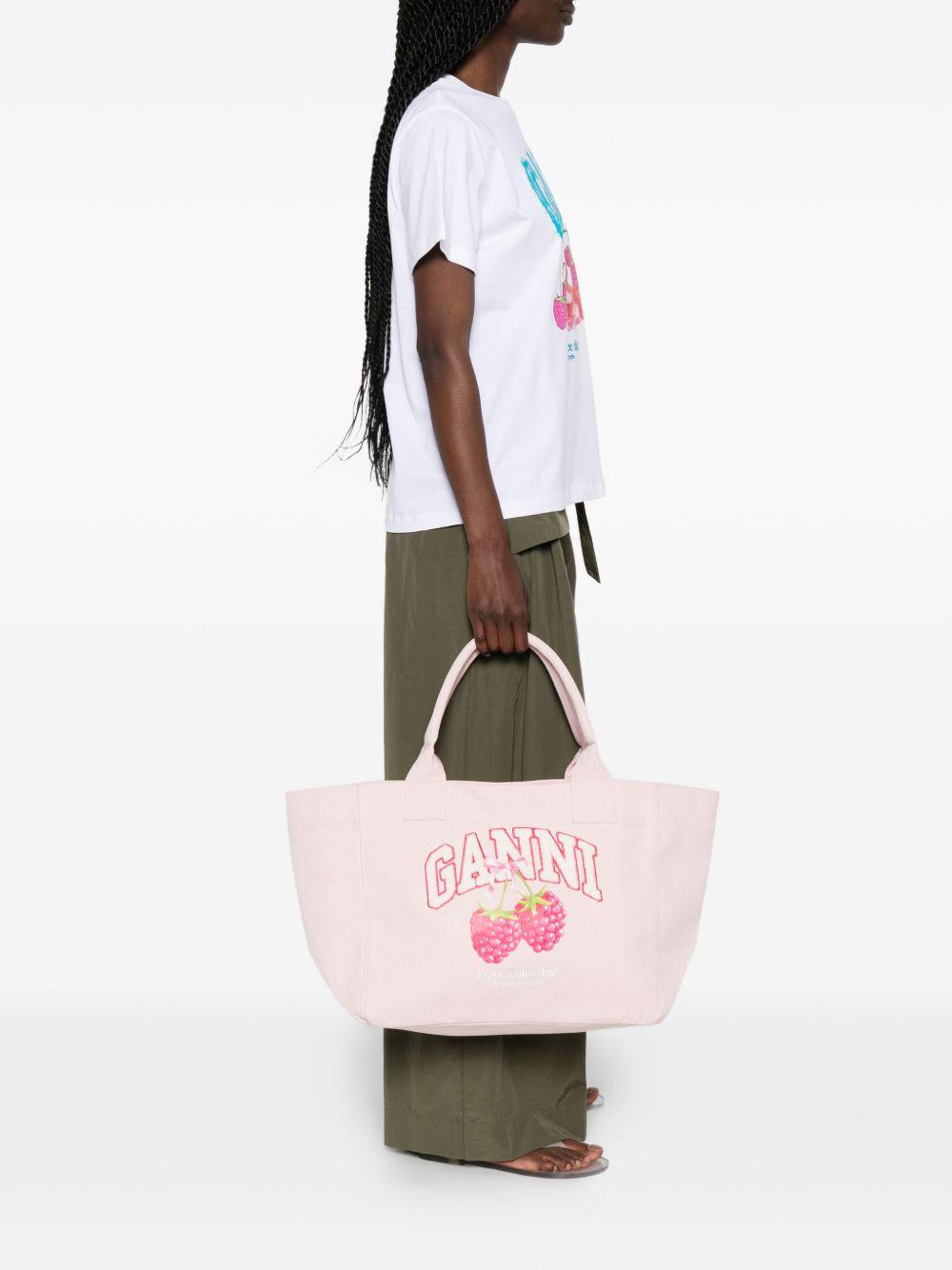 GANNI Borsa shopping rosa con logo 