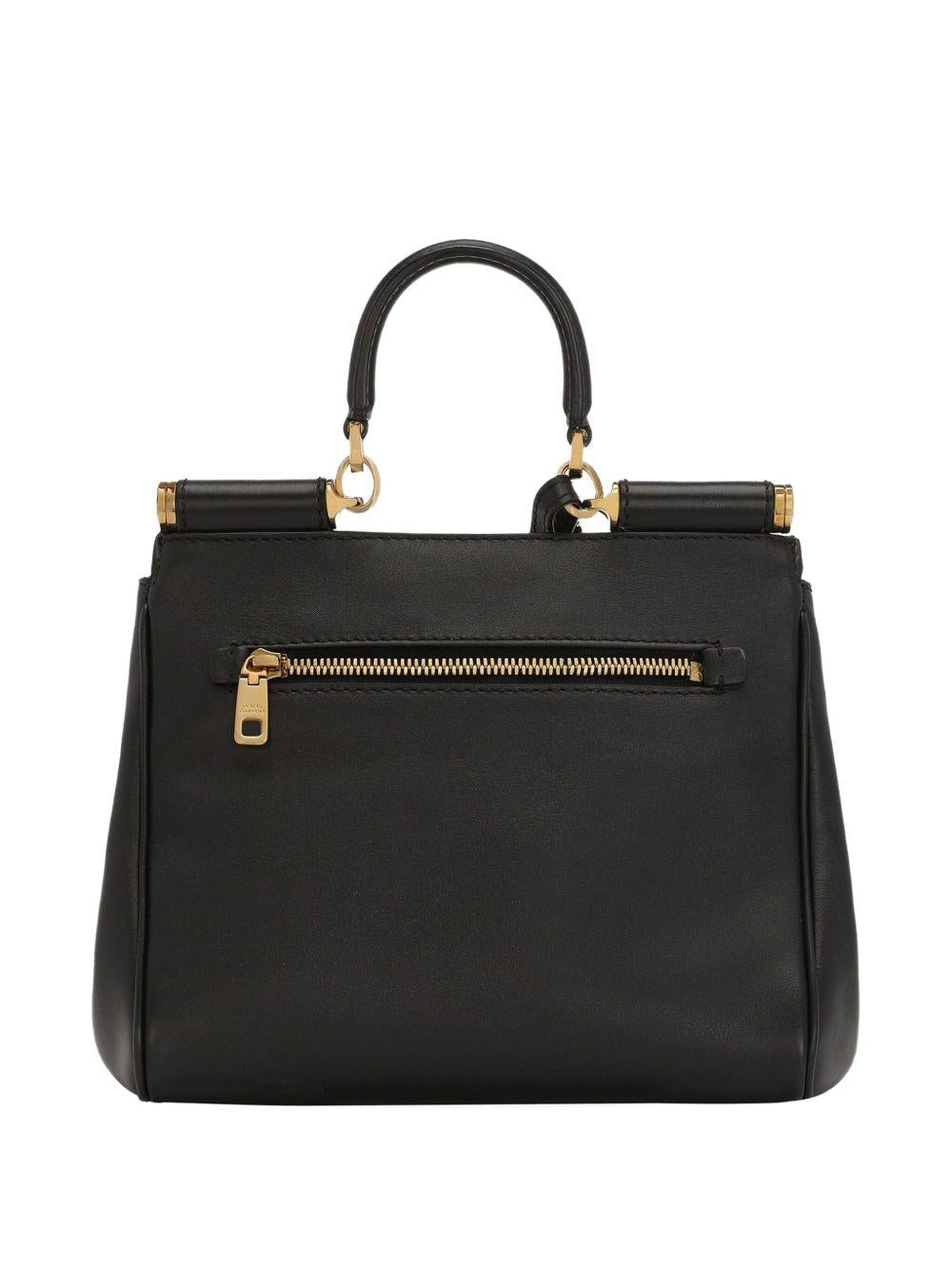 DOLCE e GABBANA Borsa a mano Sicily in pelle nera con dettagli oro 