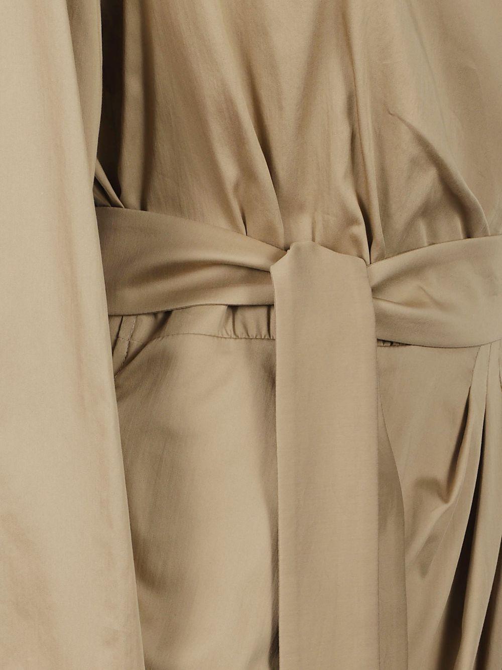 MAX MARA Abito midi chemisier beige con citura in vita 