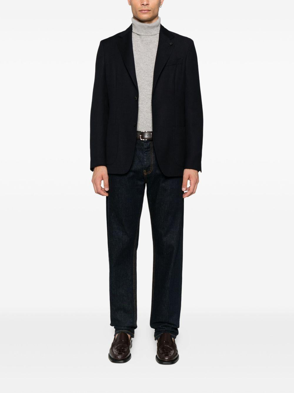 LARDINI Blazer monopetto in lana blu navy 