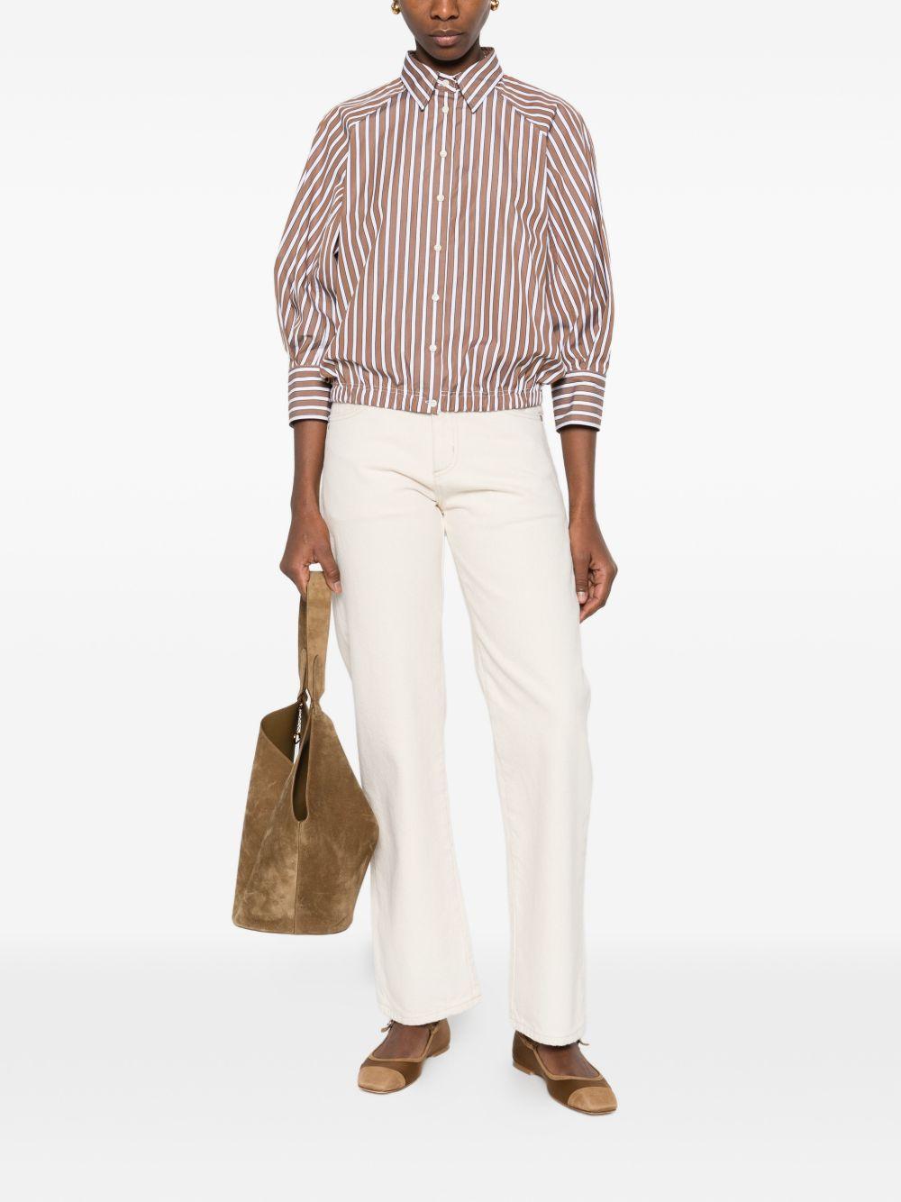 BRUNELLO CUCINELLI Camicia a righe marrone e bianco in cotone 
