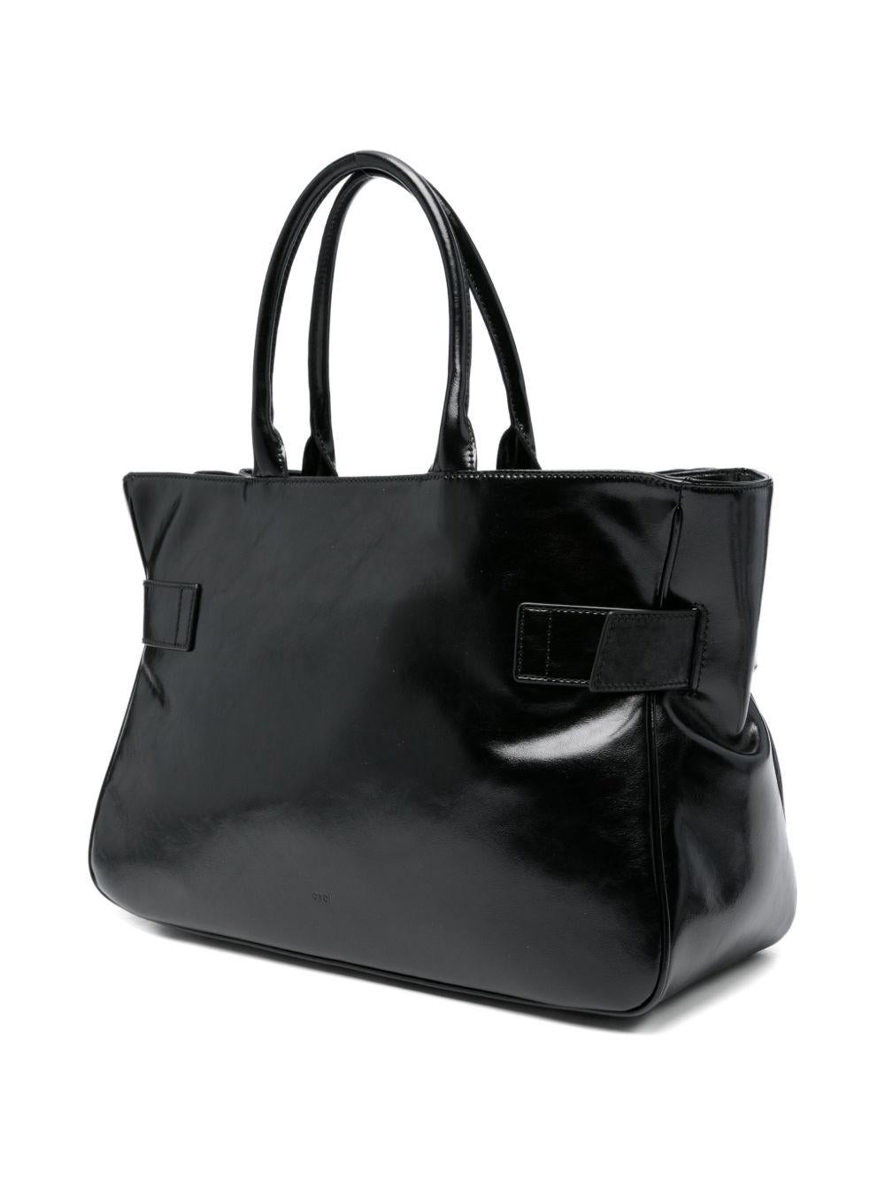 OSOI Tote bag Brocle in pelle nera con manici superiori 