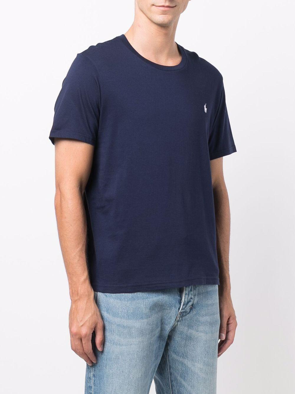 POLO RALPH LAUREN Maglietta in cotone blu con ricamo logo 