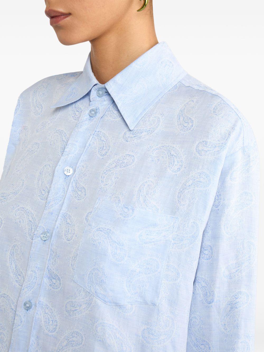 ETRO Camicia in lino e cotone celeste con stampa 