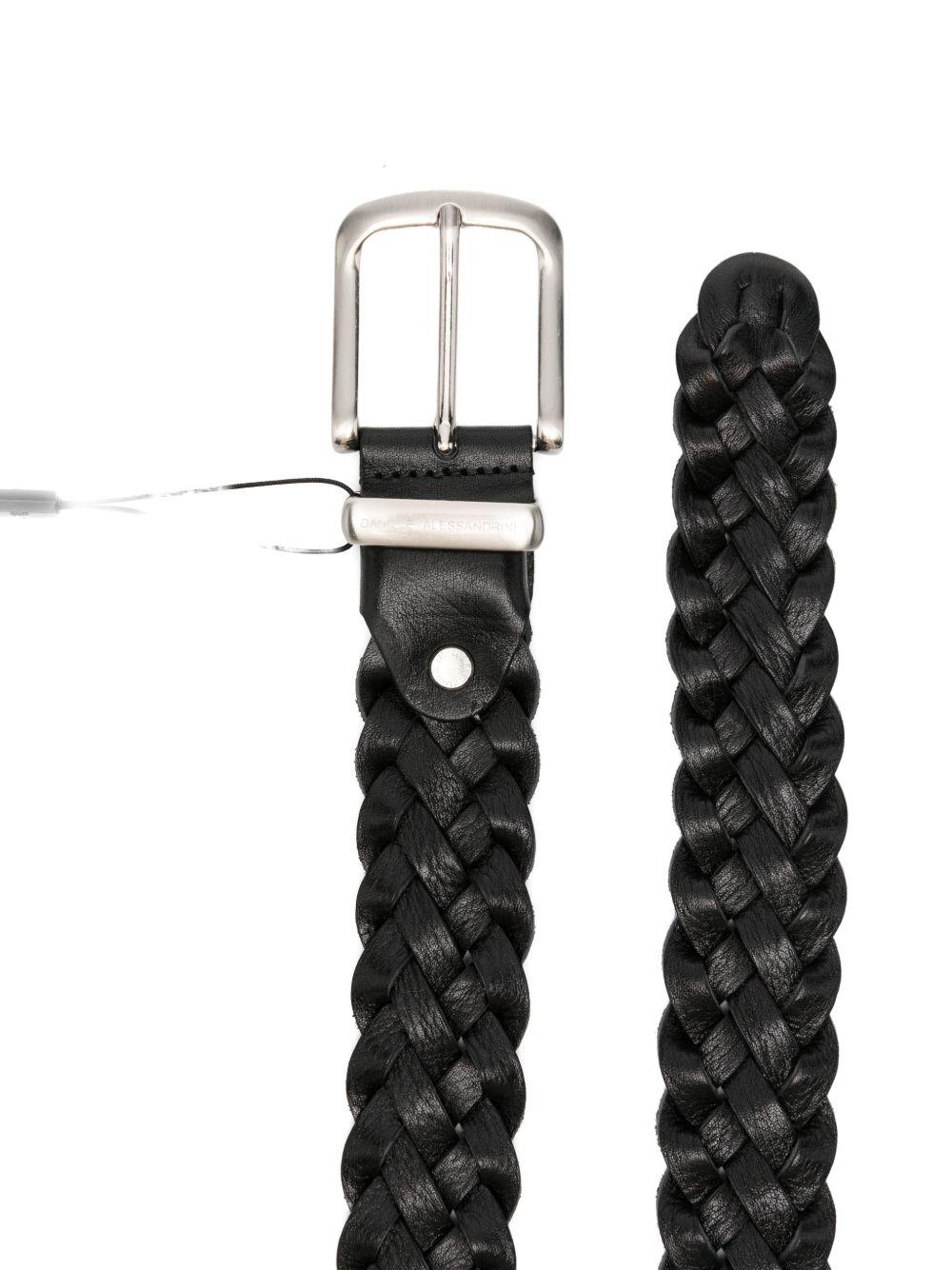 DANIELE ALESSANDRINI Cintura in pelle nera intrecciata con dettagli argento 