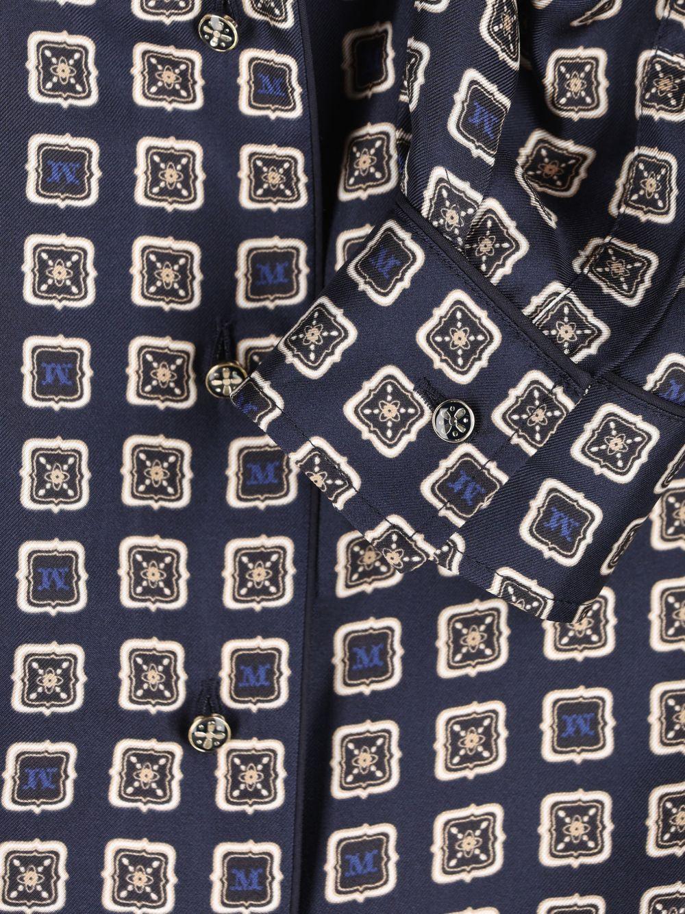 MAX MARA Camicia di seta blu con logo all-over 