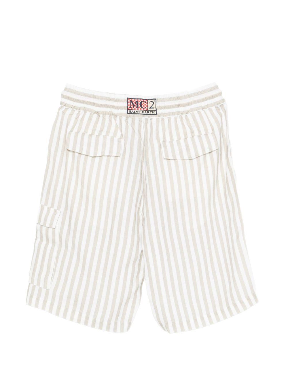 MC2 SAINT BARTH Pantaloncini Marseille a righe verticali beige e bianche 