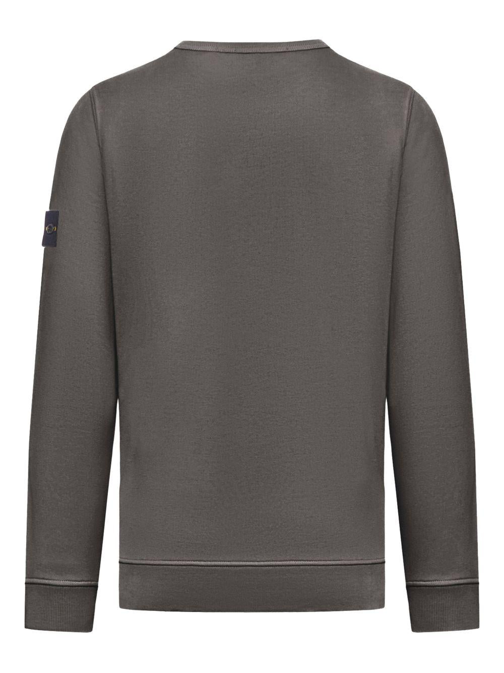 STONE ISLAND Felpa in cotone grigio girocollo con patch logo 