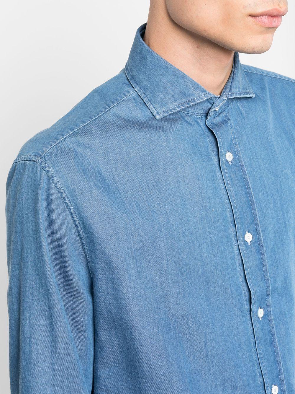 BRUNELLO CUCINELLI Camicia blu in cotone a maniche lunghe 