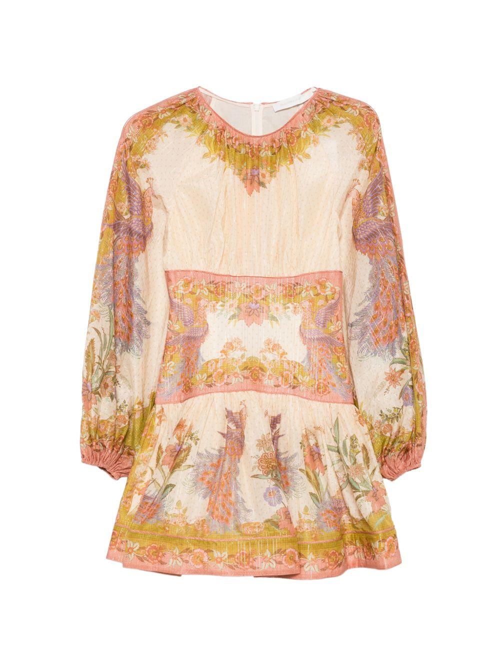 ZIMMERMANN Mini abito Indra in misto cotone e seta con stampa lurex 