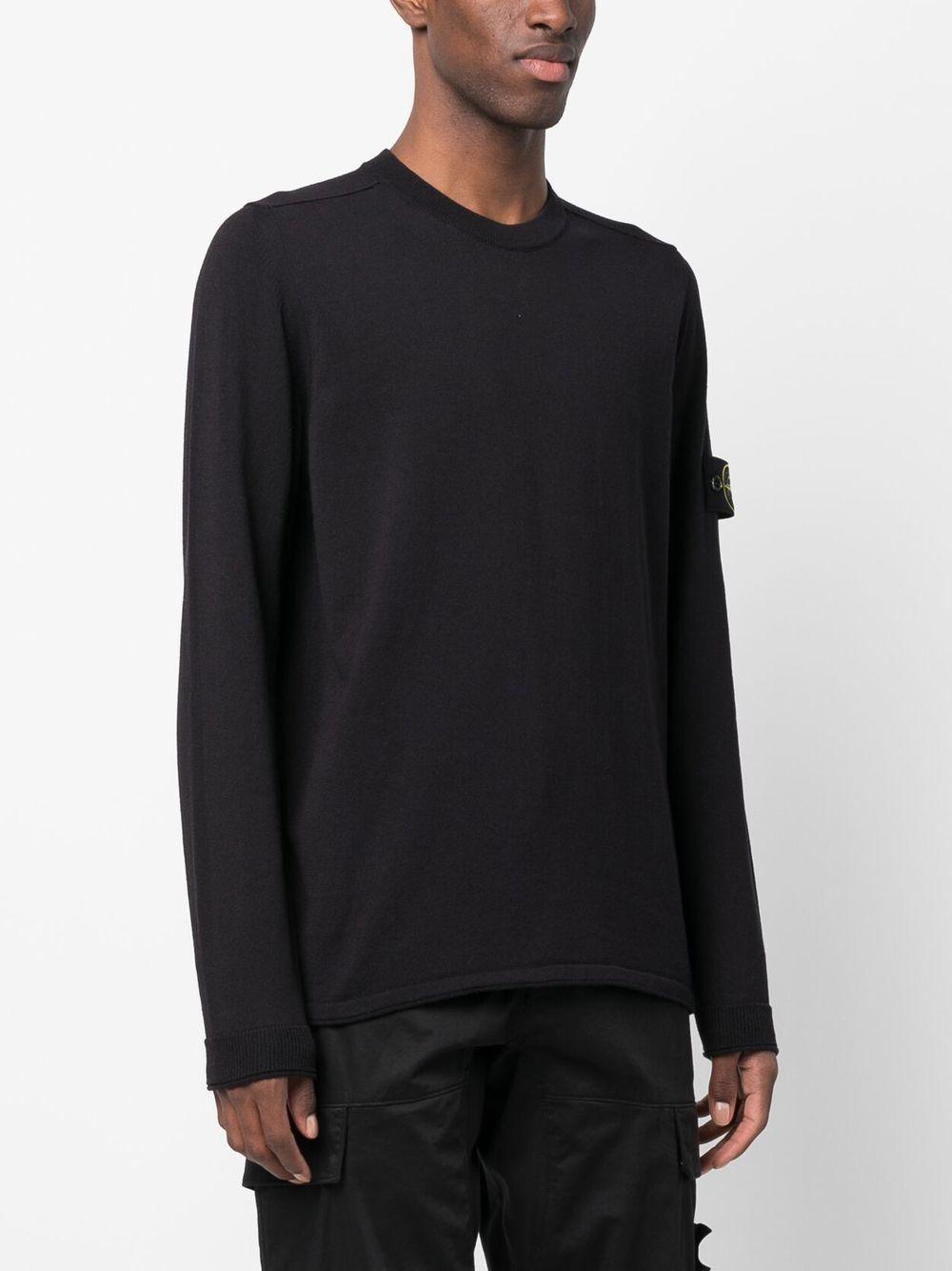 STONE ISLAND Felpa girocollo blu con patch logo 