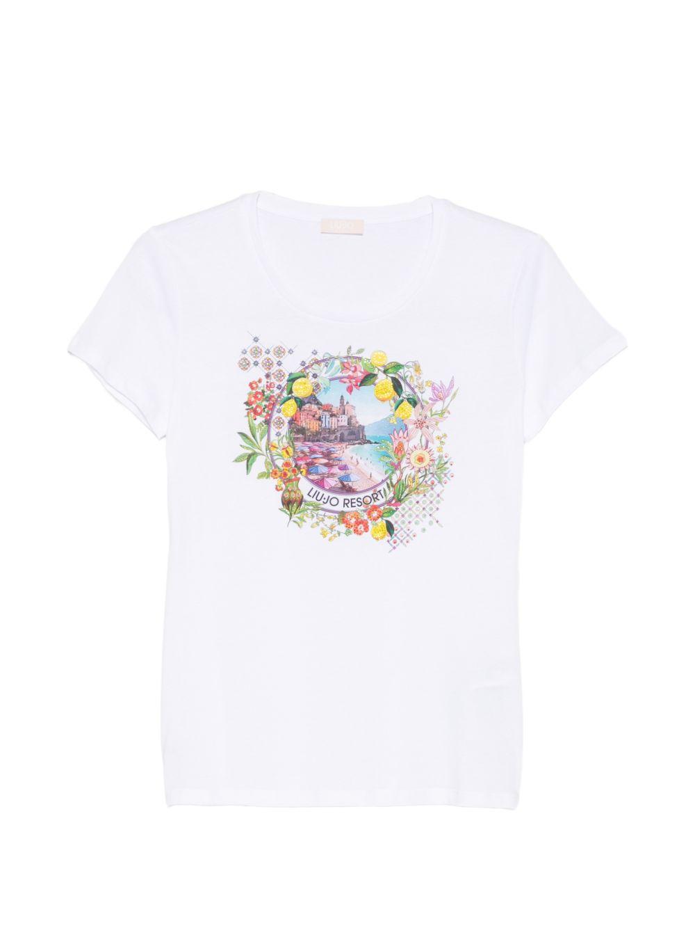 LIUJO T-shirt in cotone bianco con stampa 