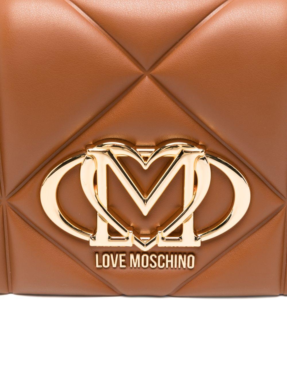 LOVE MOSCHINO Borsa marrone trapuntata con placca logo 