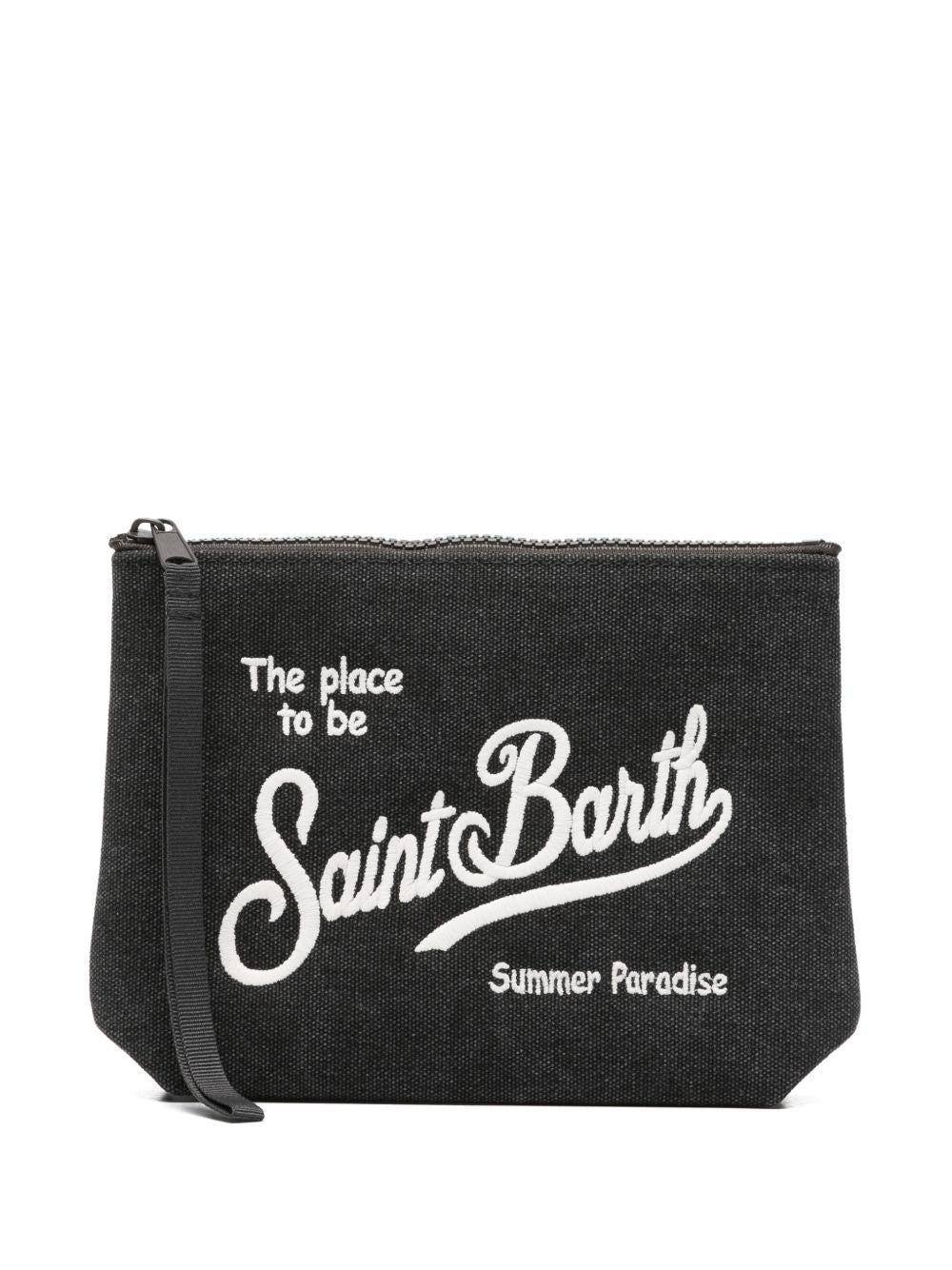 MC2 SAINT BARTH Clutch bag Alina nera con logo bianco cucito 