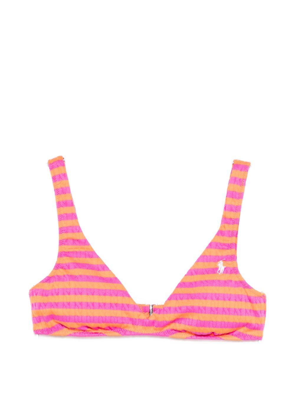 POLO RALPH LAUREN Top bikini a triangolo a righe fucsia e arancioni con logo 