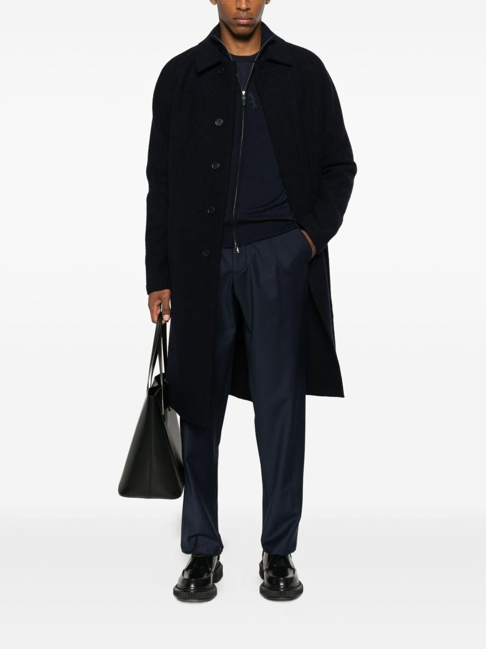 HARRIS WHARF LONDON Cappotto lungo balmacaan in lana blu navy 