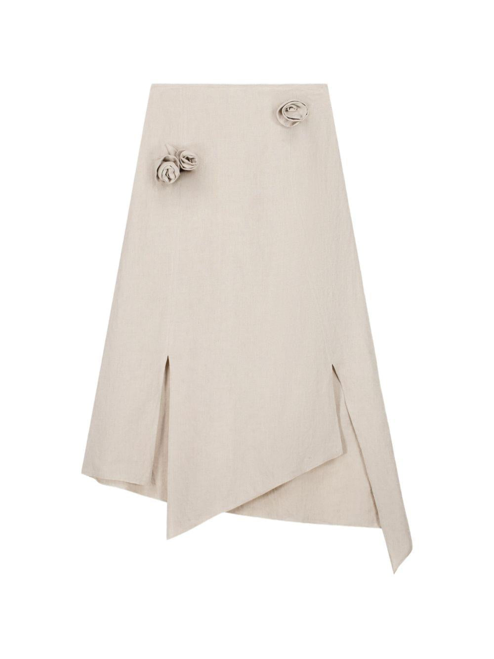 COPERNI Gonna midi con applicazioni rose in tessuto beige chiaro 