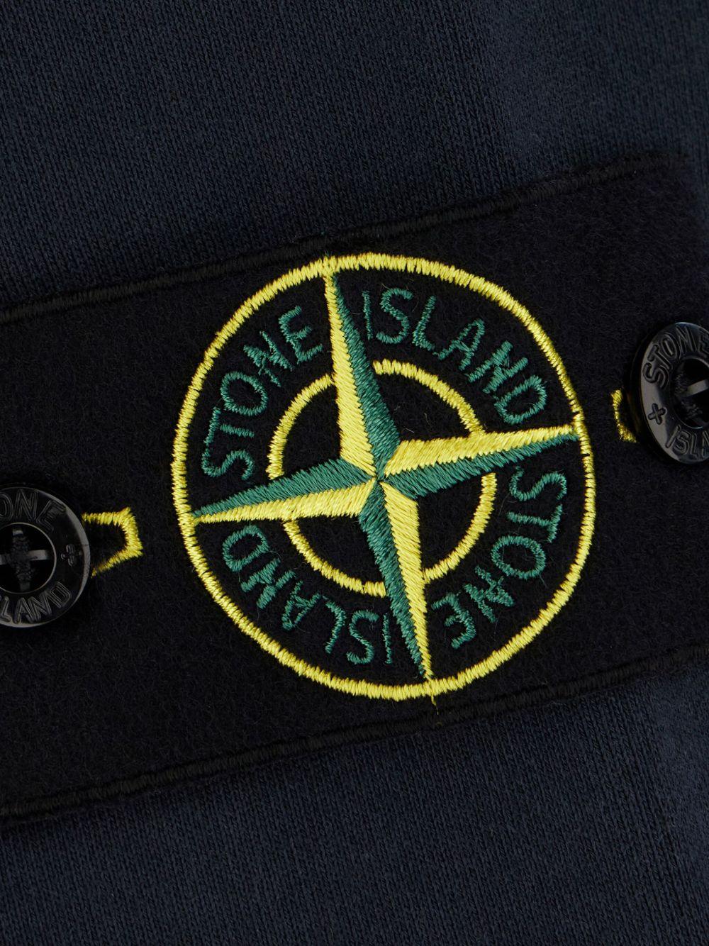 STONE ISLAND Felpa girocollo in cotone blu con patch logo 