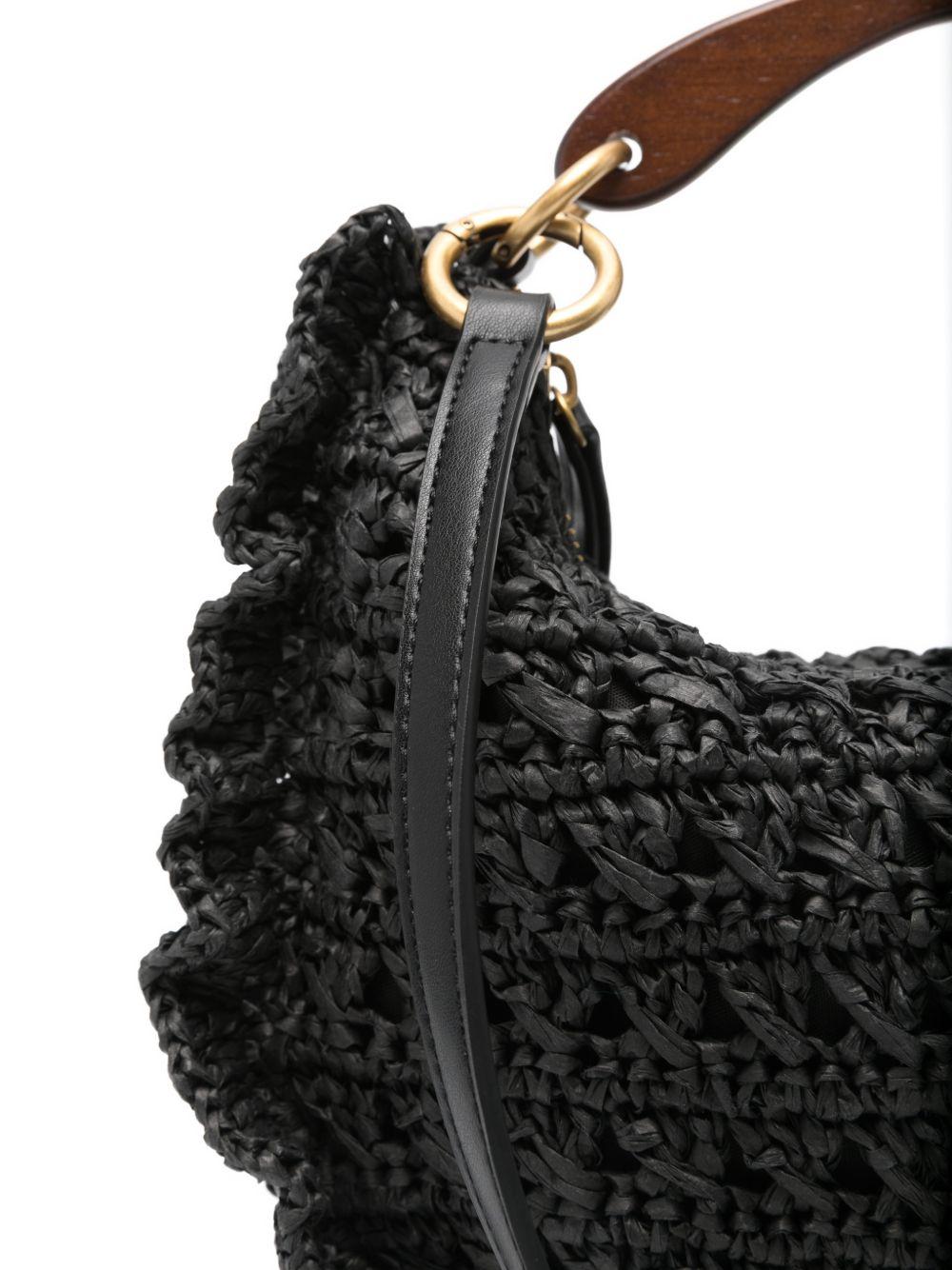 TWINSET Borsa a mano in filato di carta nera con ruches e dettaglio ciliegie 