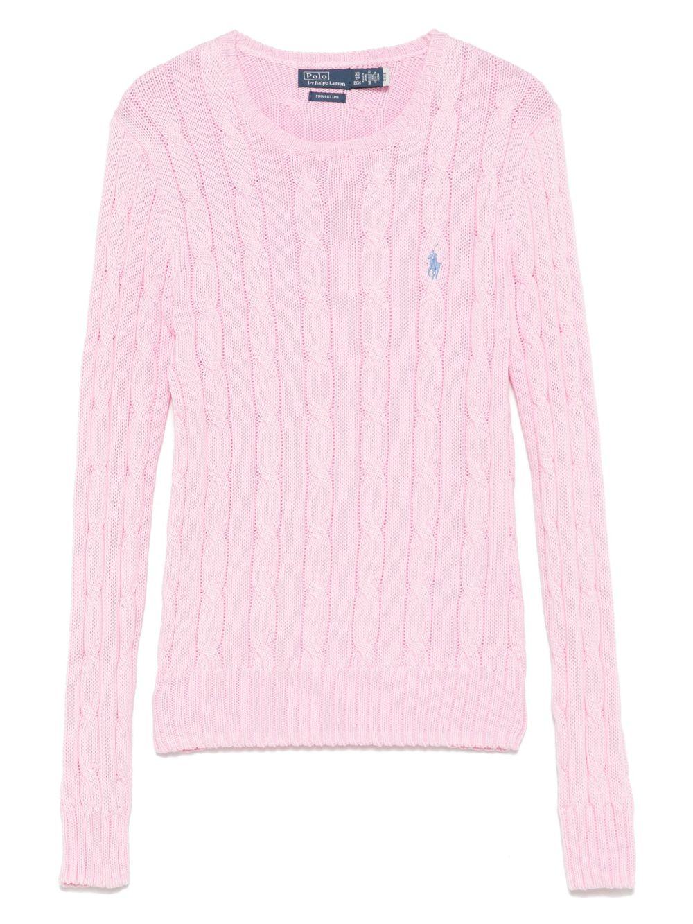 POLO RALPH LAUREN Maglia girocollo a trecce rosa con logo 