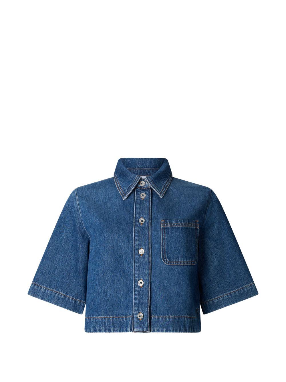 LIUJO Camicia corta in denim blu con maniche over 3/4 