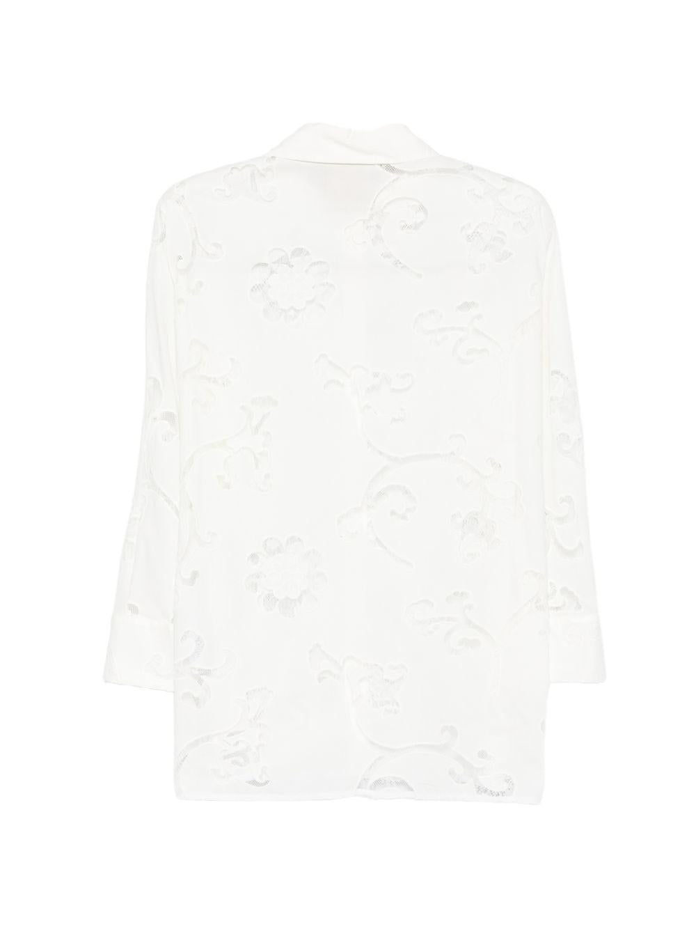 SEMICOUTURE Camicia Tiffany in ctone bianco con ricami traforati 