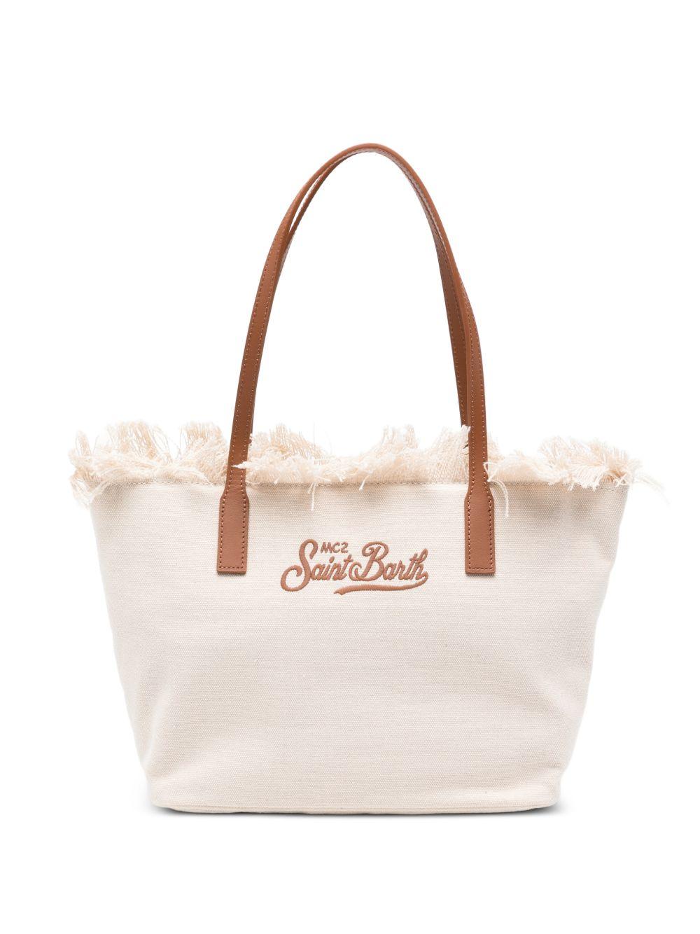 MC2 SAINT BARTH Borsa in cotone avorio City Bag Mid Fringe 