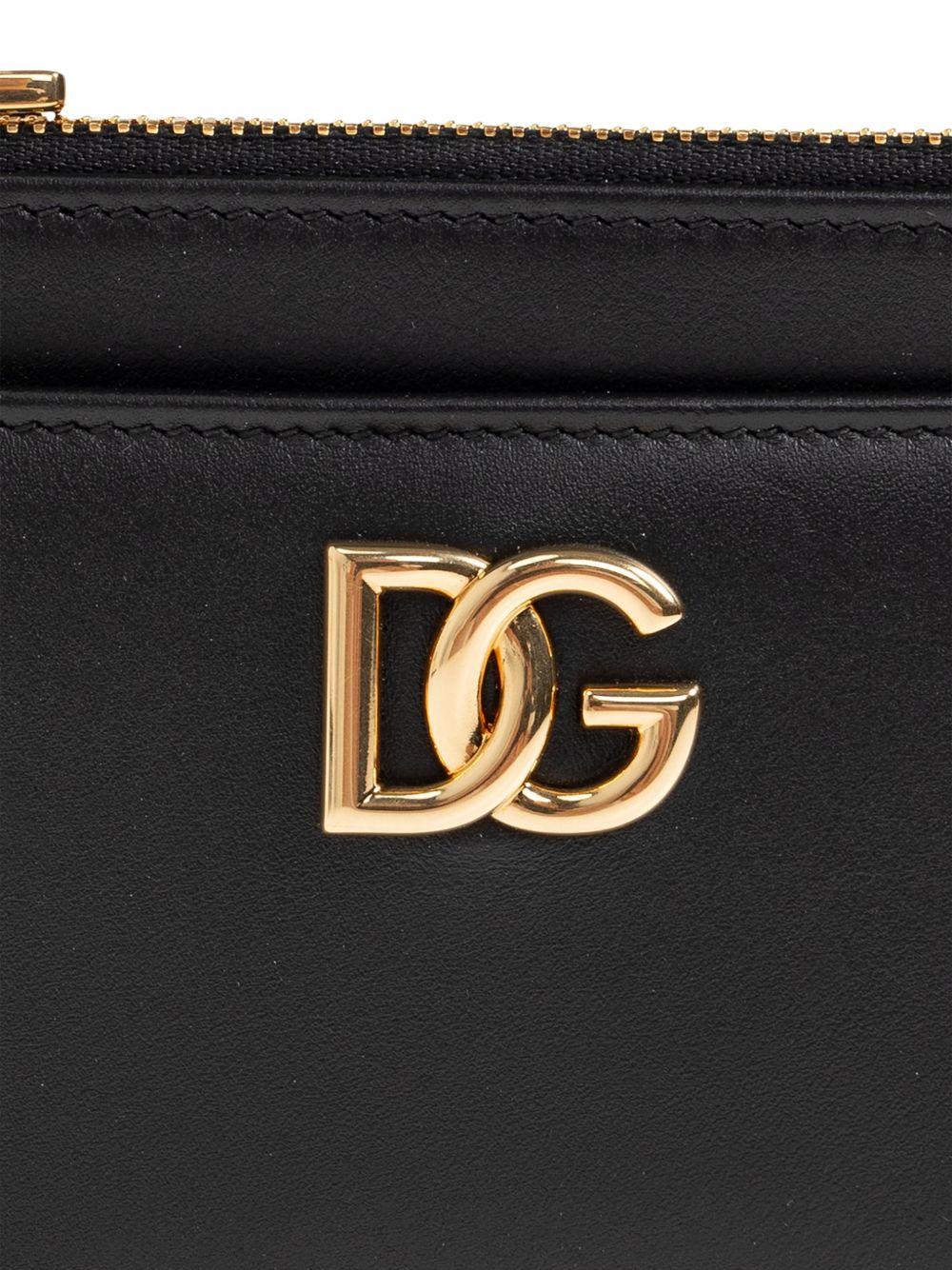 DOLCE e GABBANA Portacarte in pelle nera con zip e logo DG dorato 