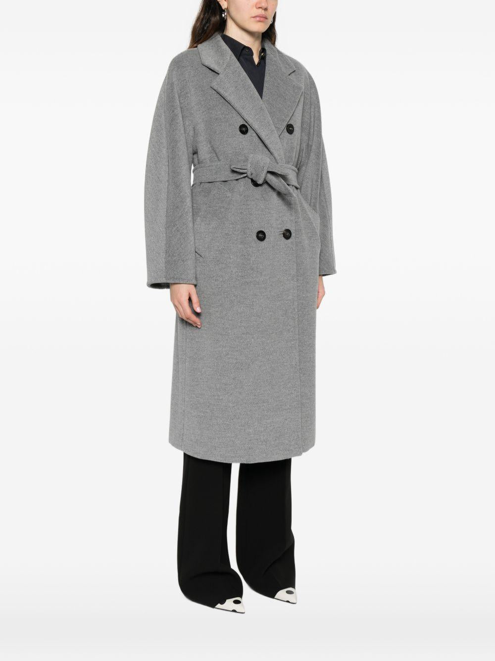 MAX MARA Cappotto lungo Madame grigio doppiopetto con cintura 