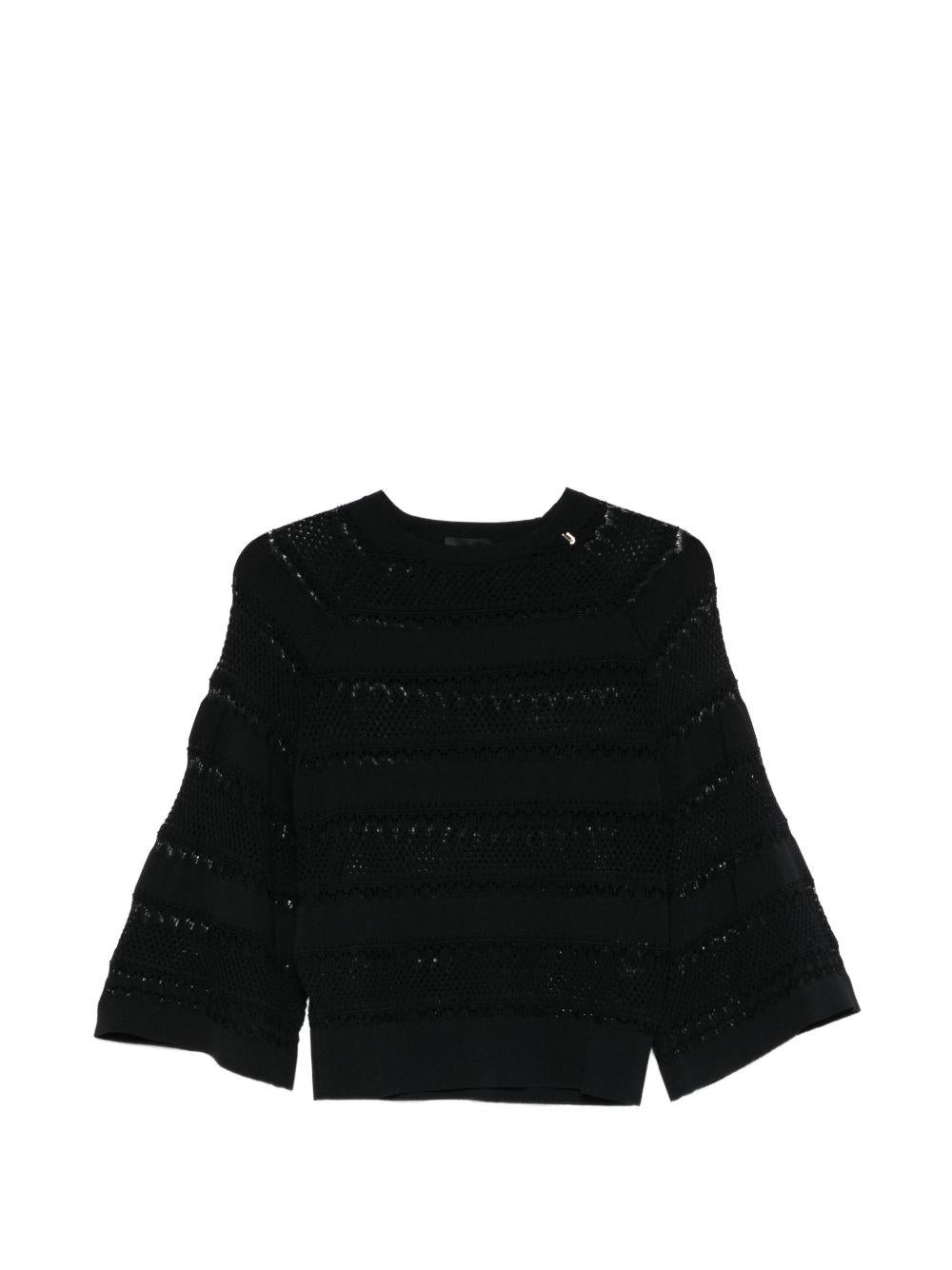 LIUJO Maglia nera in crochet con maniche over 