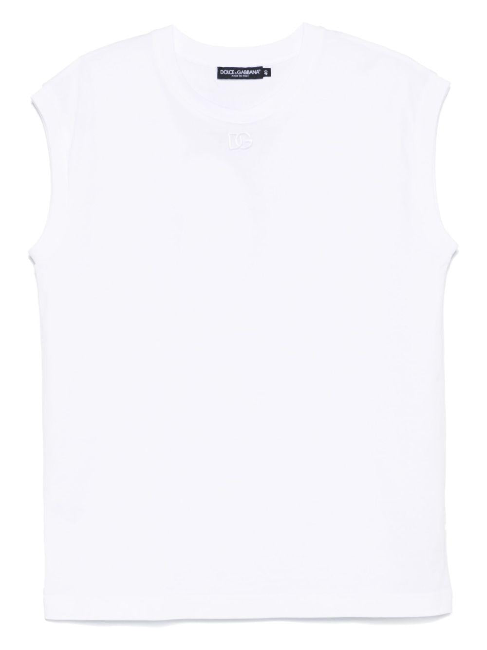 DOLCE e GABBANA T-shirt bianca in cotone bianco con logo ricamato 