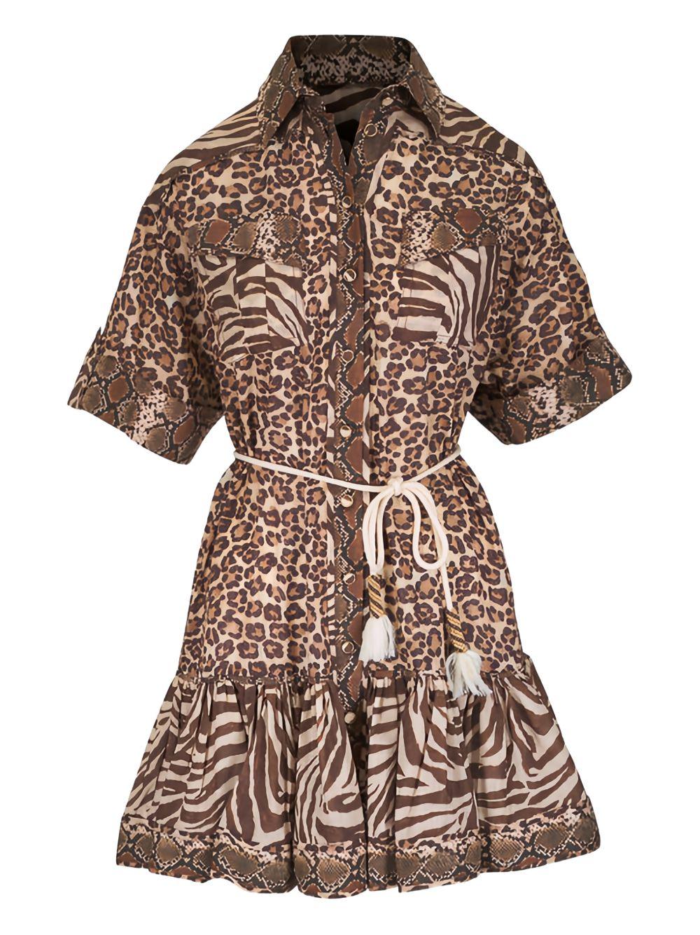 ZIMMERMANN Abito corto animalier con cintura 